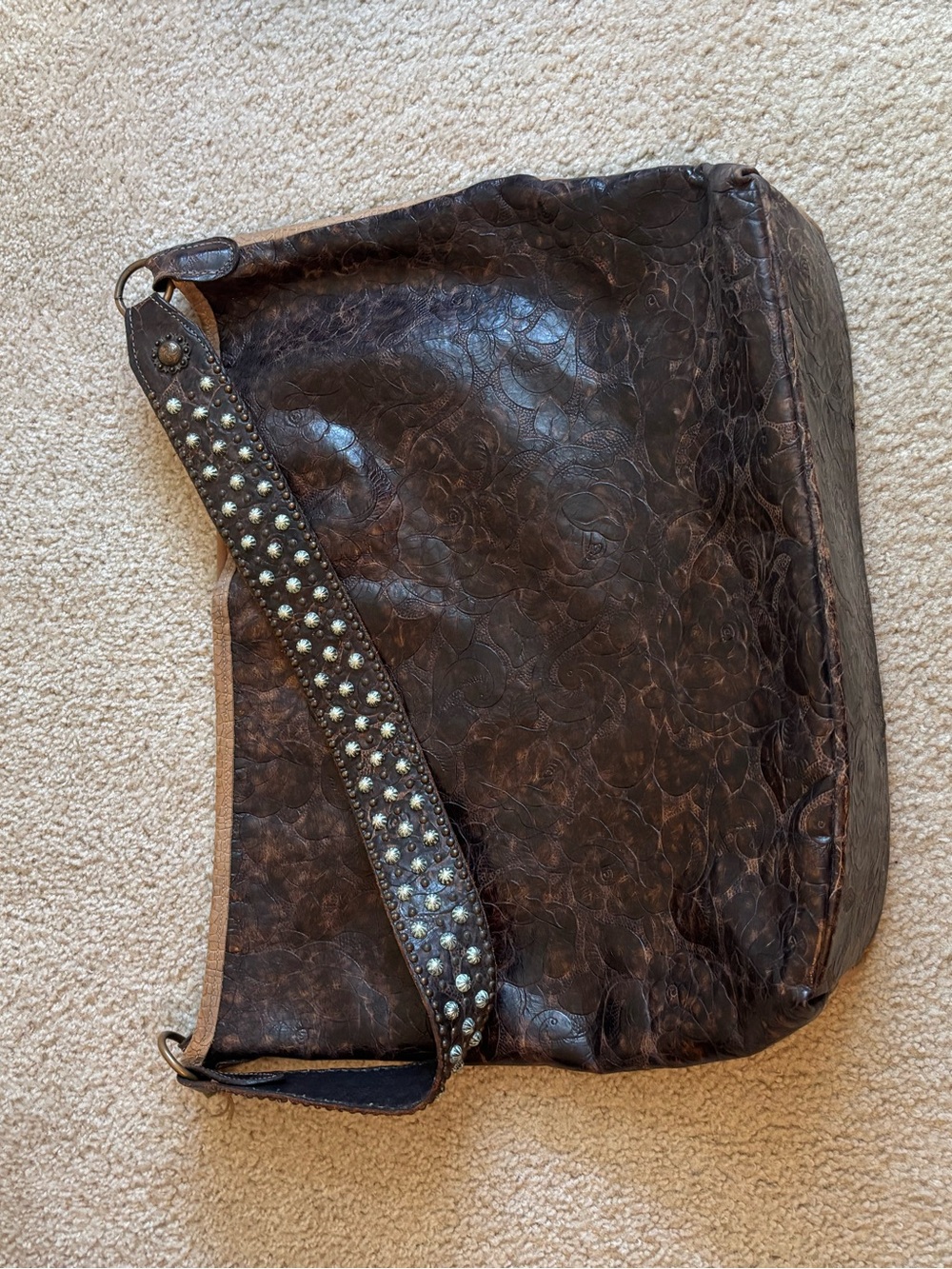 Double J Saddlery Studded Dark Brown Leather Shoulder Bag - Picture 3 of 3
